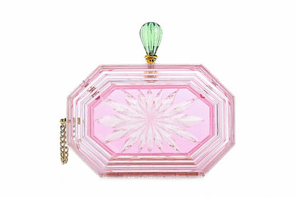 Perfume Bottle Clear Flower Cut Acrylic Box Clutch-Pink