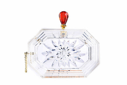 Perfume Bottle Clear Flower Cut Acrylic Box Clutch-Clear