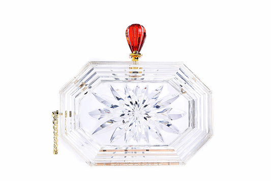Perfume Bottle Clear Flower Cut Acrylic Box Clutch-Clear